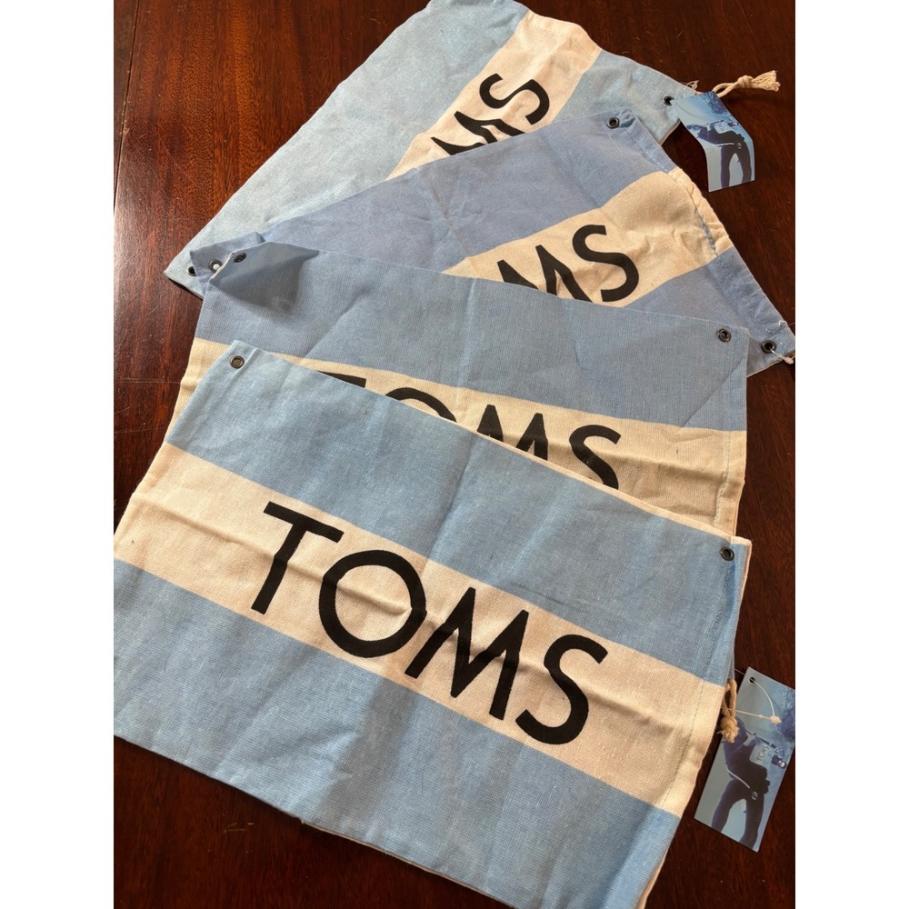 TOMS Shoes Canvas Dust Bag OS Blue White Stripe One for One Lot of 4 NWT